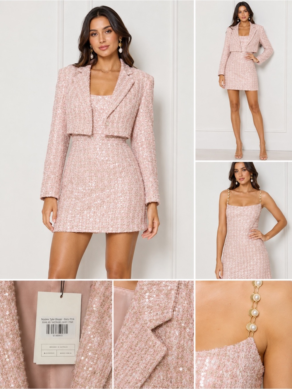 Nookie Blush Pink Sequin Tweed Mini Dress with Cropped Jacket